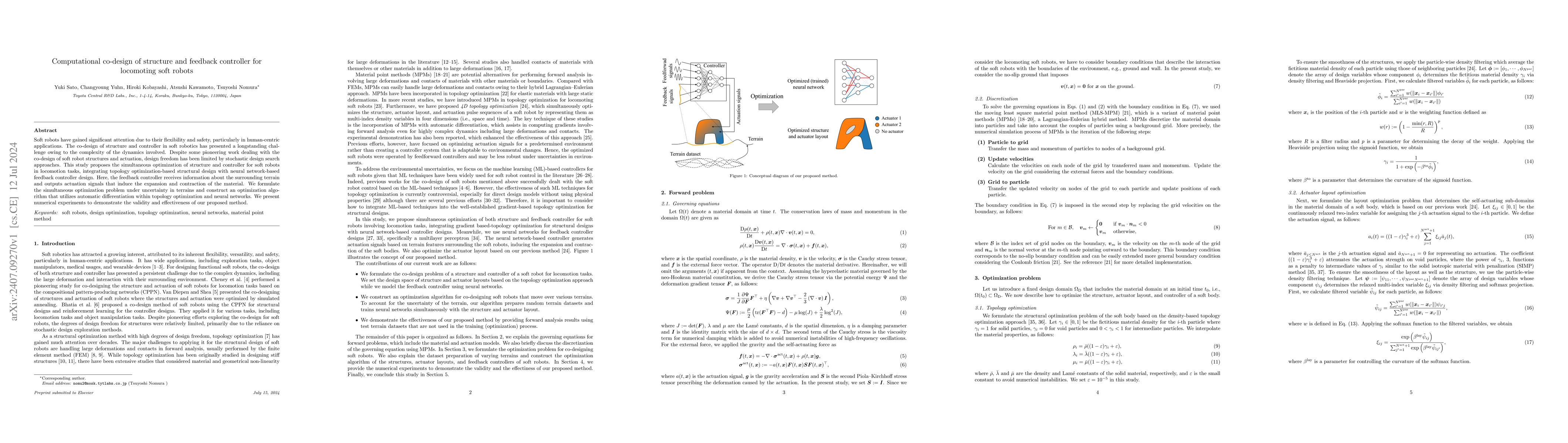 Thumbnail for Computational co-design of structure and feedback controller for
  locomoting soft robots