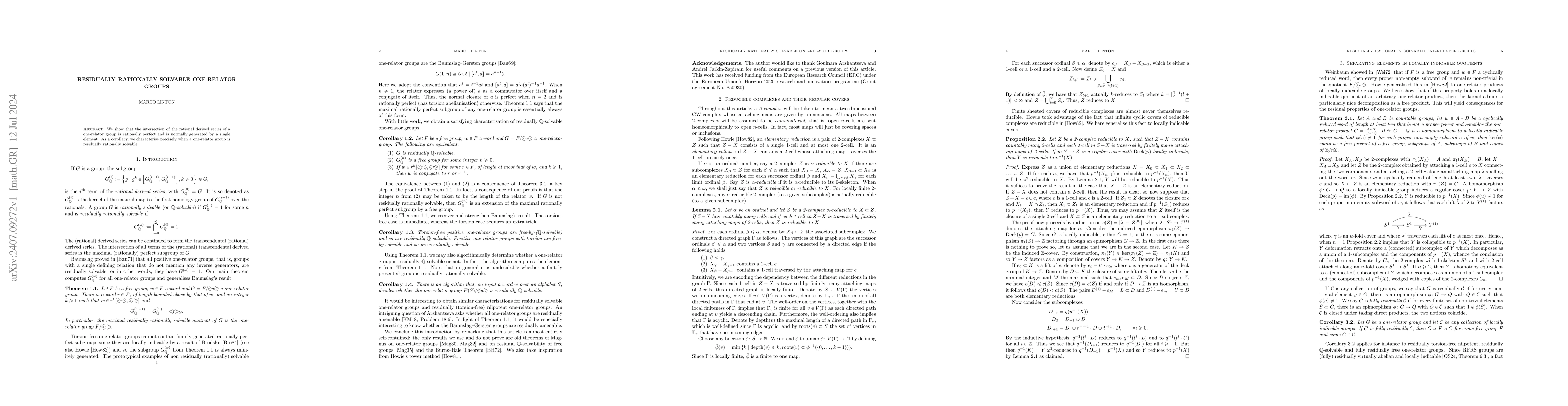Thumbnail for Residually rationally solvable one-relator groups