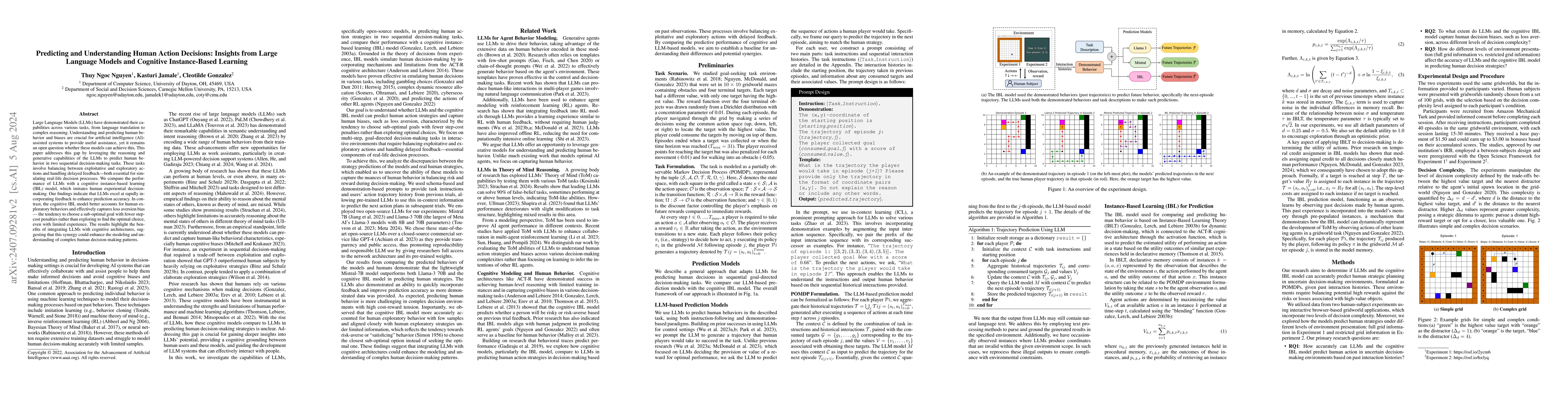 Thumbnail for Predicting and Understanding Human Action Decisions: Insights from Large
  Language Models and Cognitive Instance-Based Learning