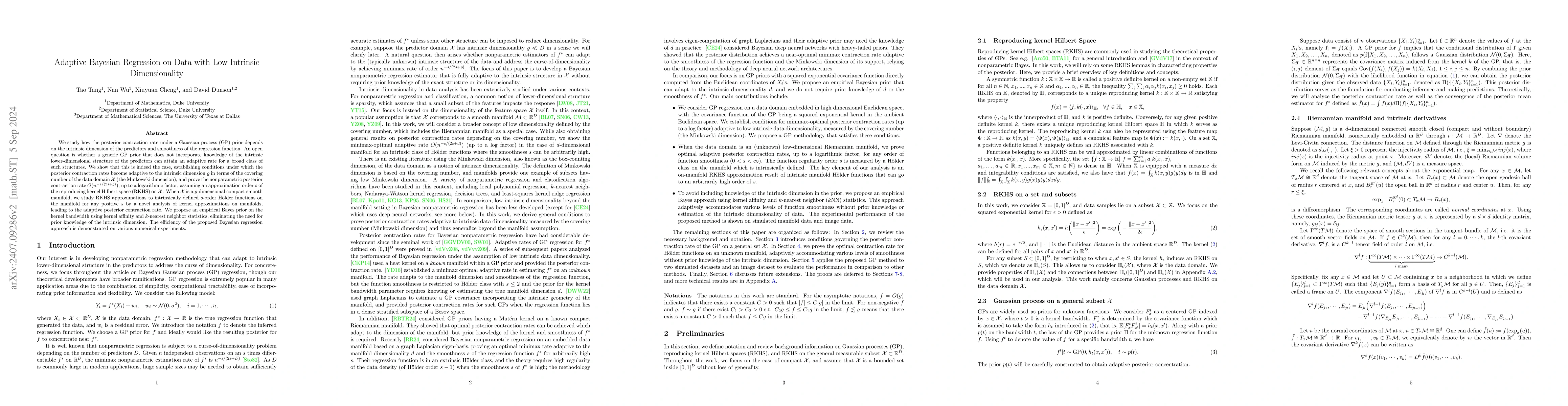 Thumbnail for Adaptive Bayesian Regression on Data with Low Intrinsic Dimensionality