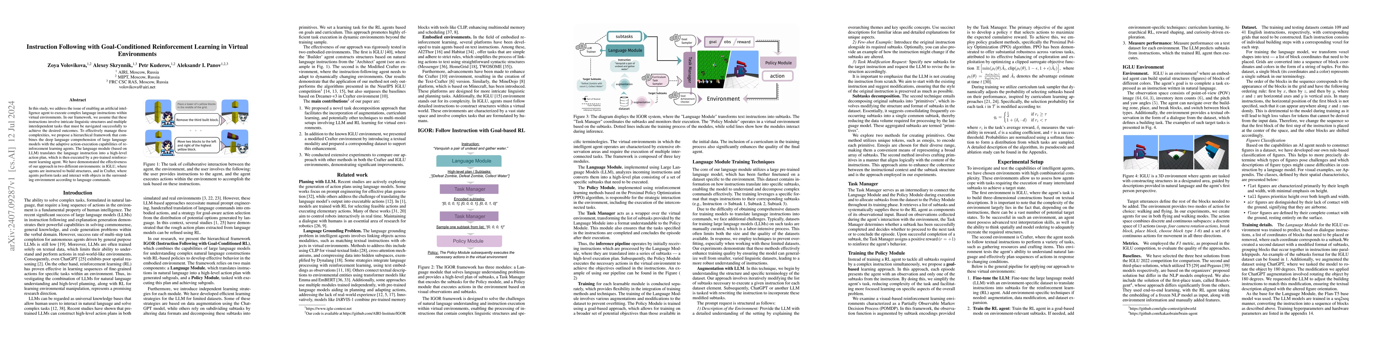 Thumbnail for Instruction Following with Goal-Conditioned Reinforcement Learning in
  Virtual Environments