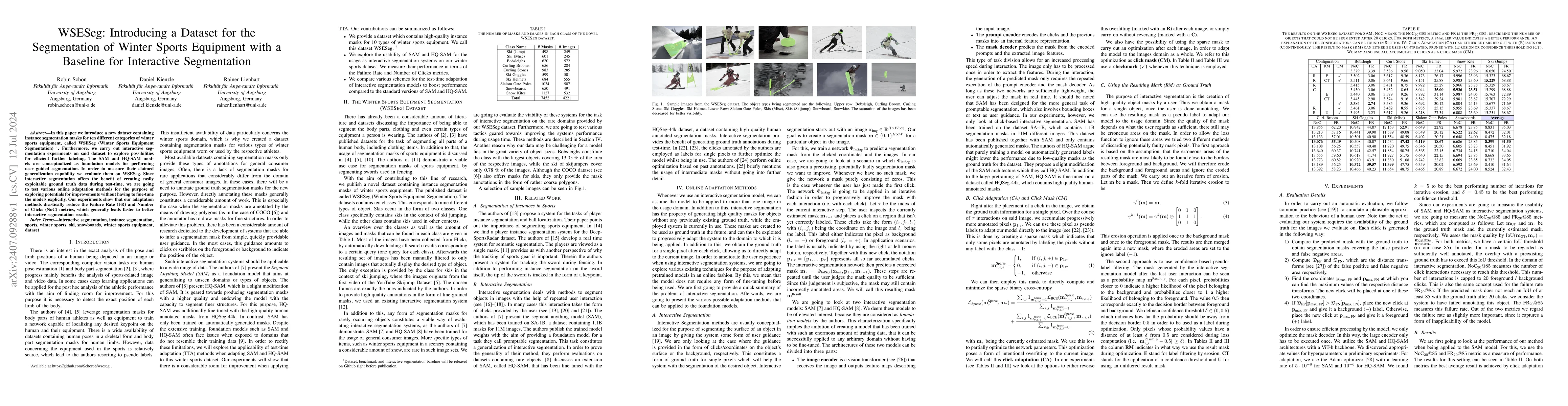 Thumbnail for WSESeg: Introducing a Dataset for the Segmentation of Winter Sports
  Equipment with a Baseline for Interactive Segmentation