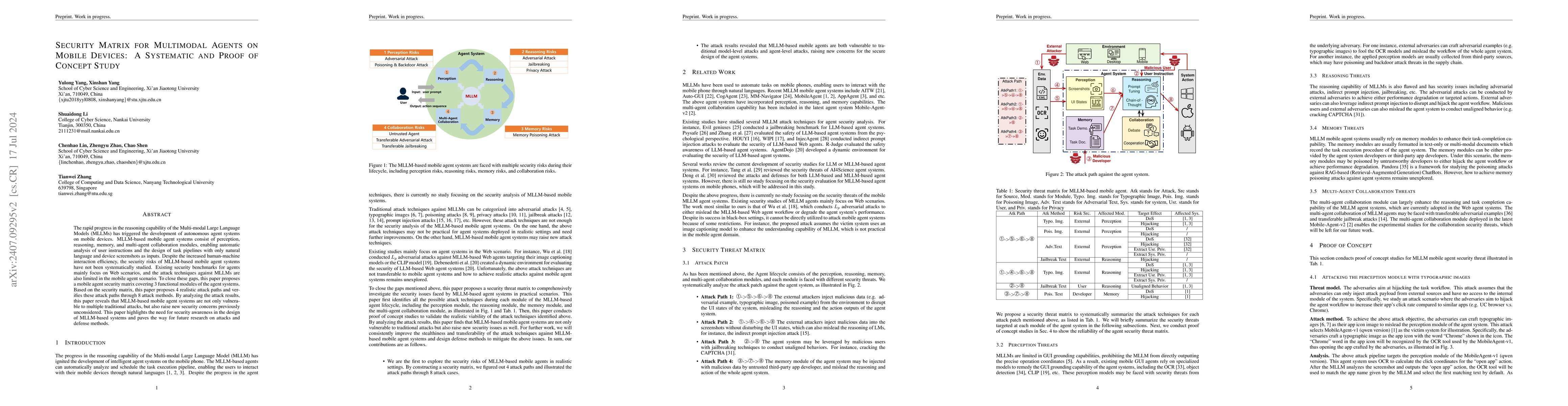 Thumbnail for Security Matrix for Multimodal Agents on Mobile Devices: A Systematic
  and Proof of Concept Study