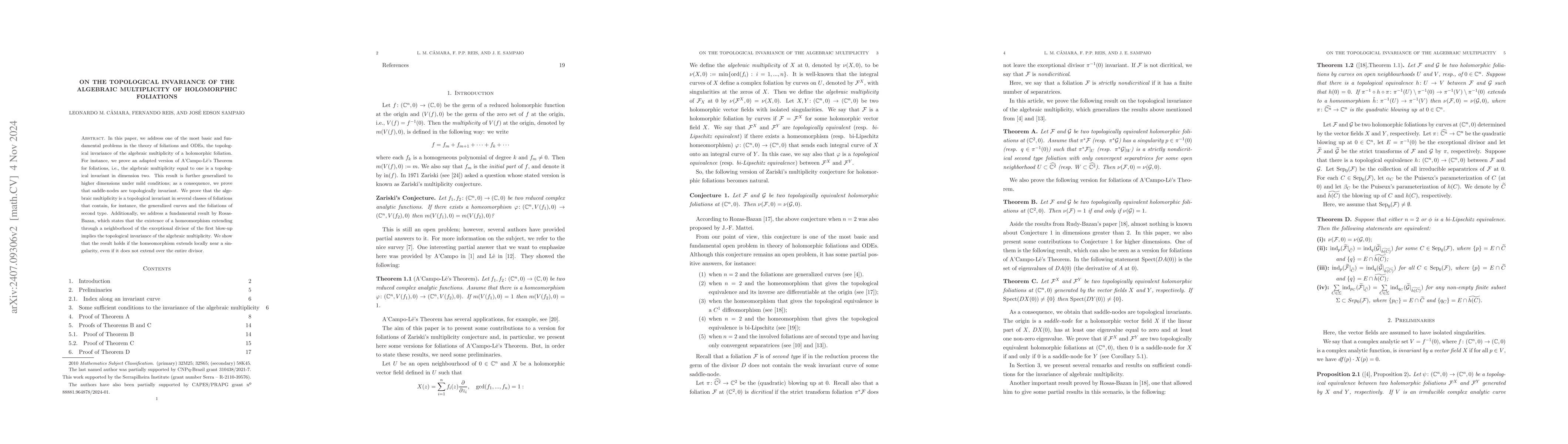 Thumbnail for On the topological invariance of the algebraic multiplicity of
  holomorphic foliations