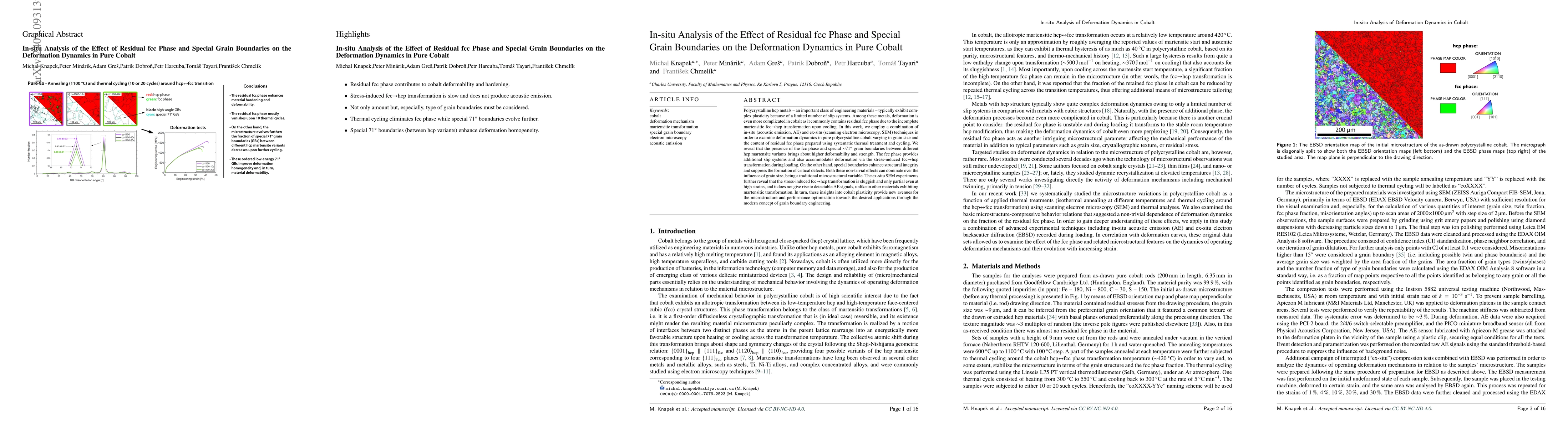Thumbnail for In-situ Analysis of the Effect of Residual fcc Phase and Special Grain
  Boundaries on the Deformation Dynamics in Pure Cobalt