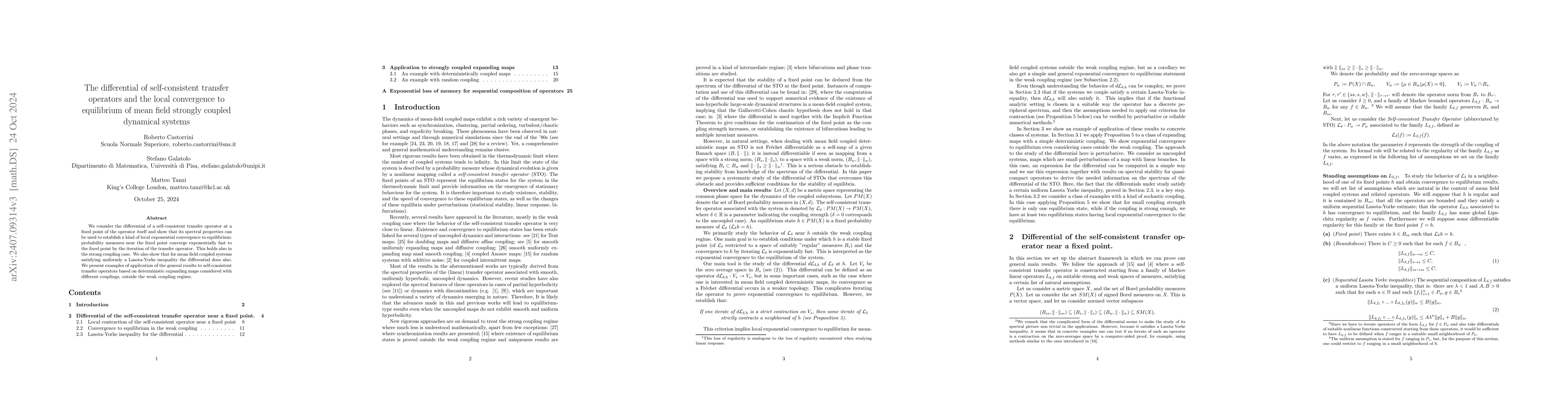 Thumbnail for The differential of self-consistent transfer operators and the local
  convergence to equilibrium of mean field strongly coupled dynamical systems
