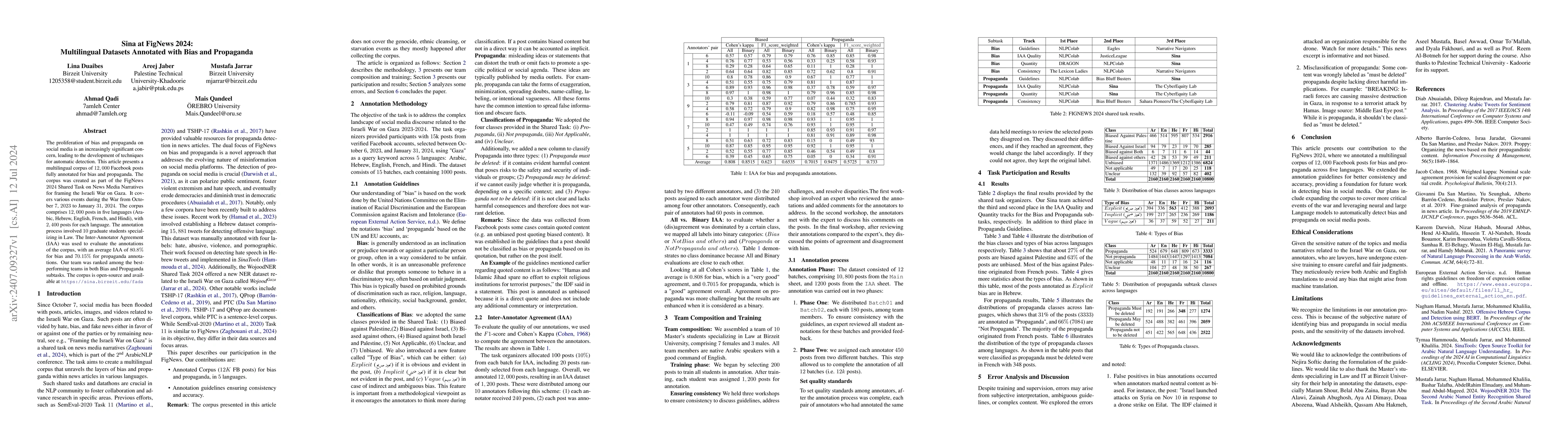 Thumbnail for Sina at FigNews 2024: Multilingual Datasets Annotated with Bias and
  Propaganda
