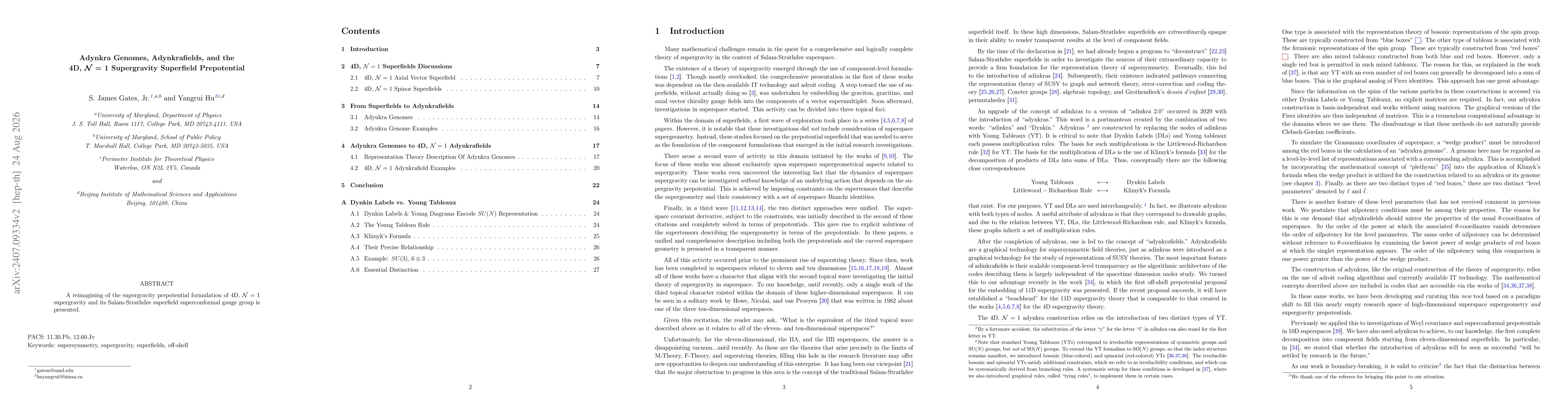 Thumbnail for Adynkra Genomes, Adynkrafields, and the 4D, ${\mathcal N}$ = 1 Supergravity Superfield Prepotential