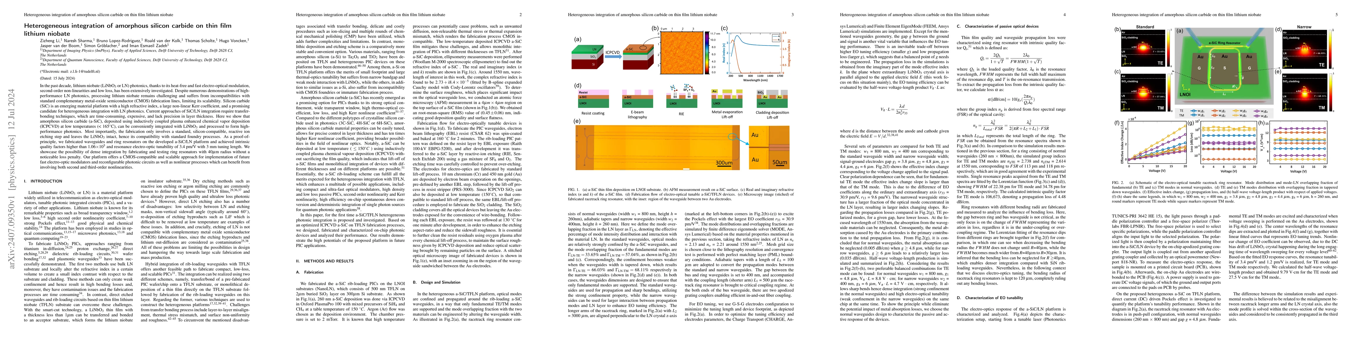 Thumbnail for Heterogeneous integration of amorphous silicon carbide on thin film
  lithium niobate