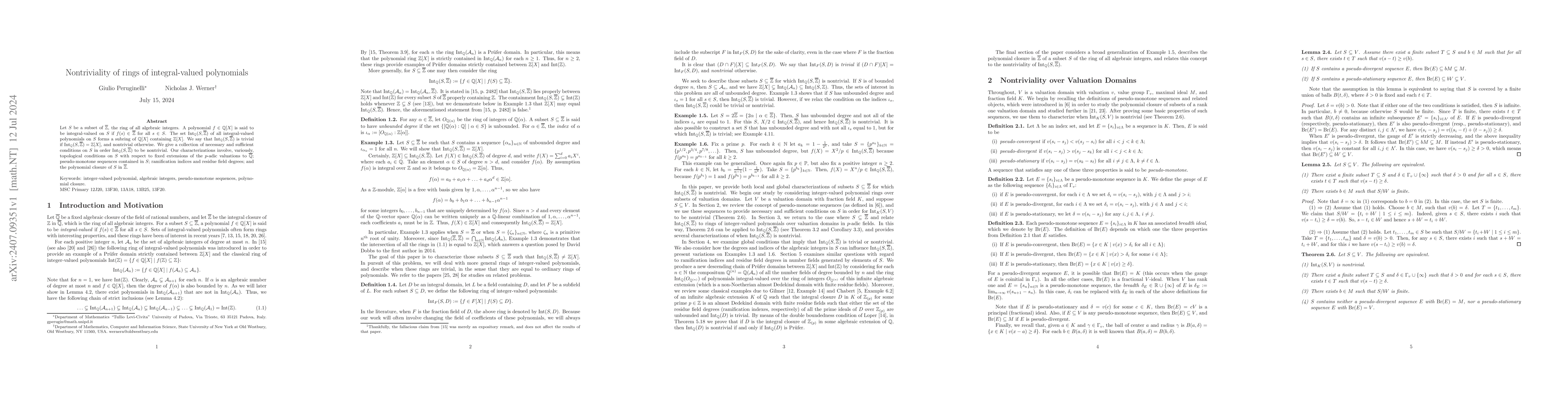 Thumbnail for Nontriviality of rings of integral-valued polynomials