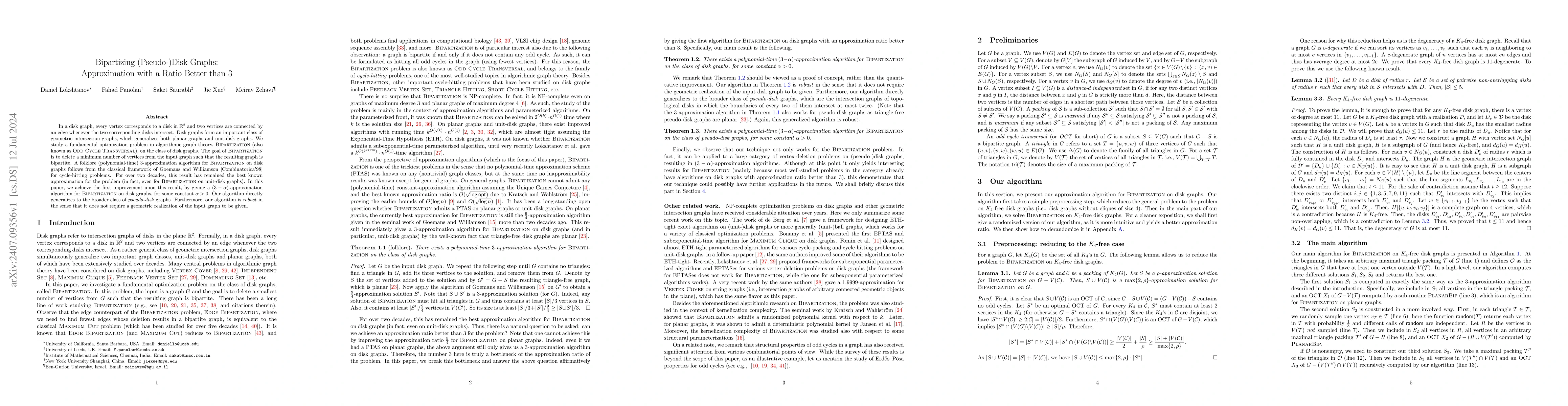 Thumbnail for Bipartizing (Pseudo-)Disk Graphs: Approximation with a Ratio Better than
  3