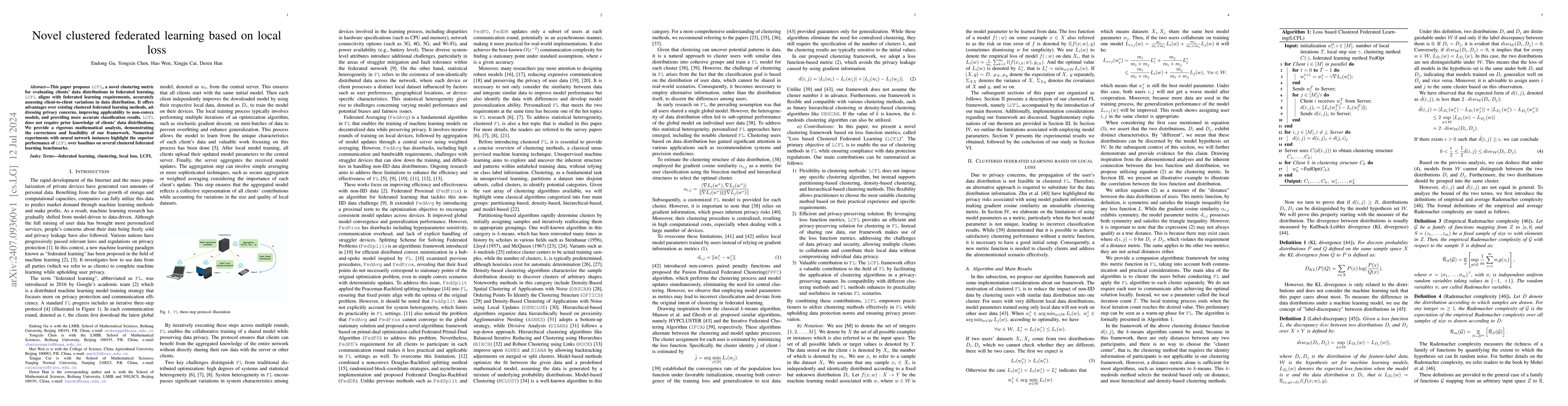 Thumbnail for Novel clustered federated learning based on local loss