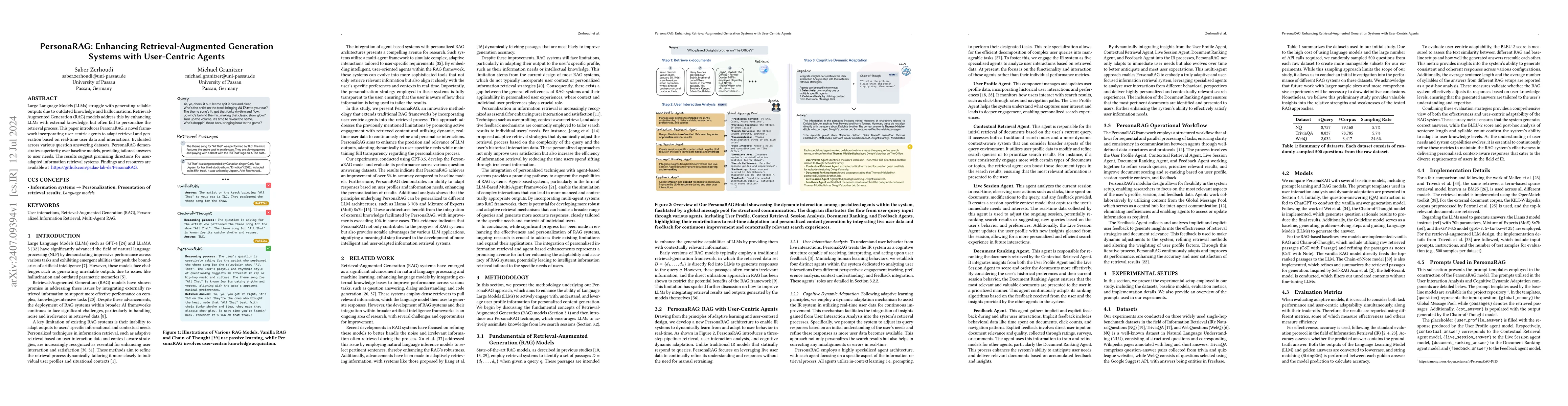 Thumbnail for PersonaRAG: Enhancing Retrieval-Augmented Generation Systems with
  User-Centric Agents
