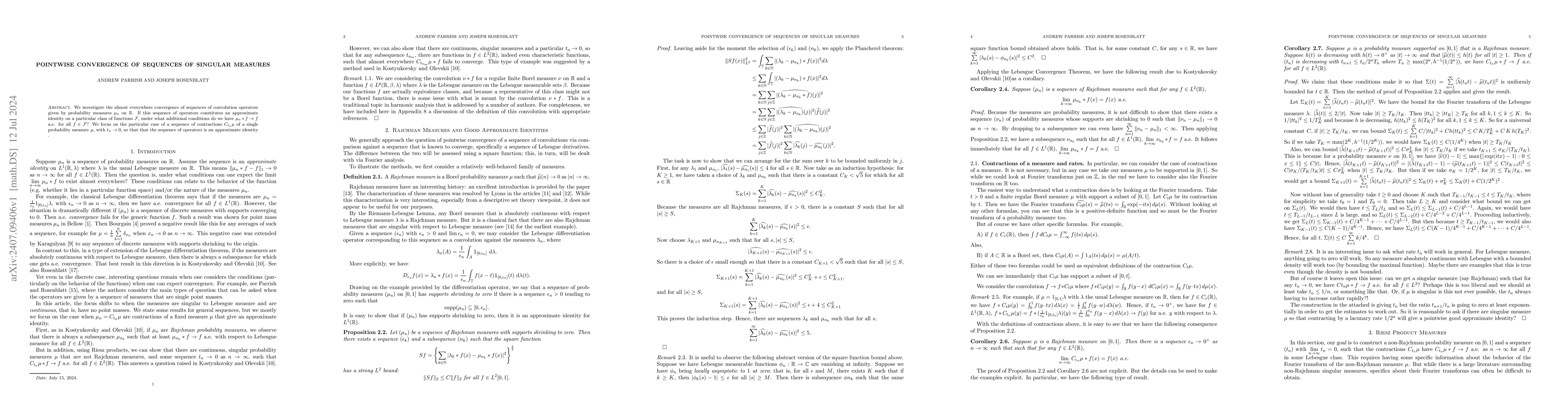 Thumbnail for Pointwise Convergence of Sequences of Singular Measures