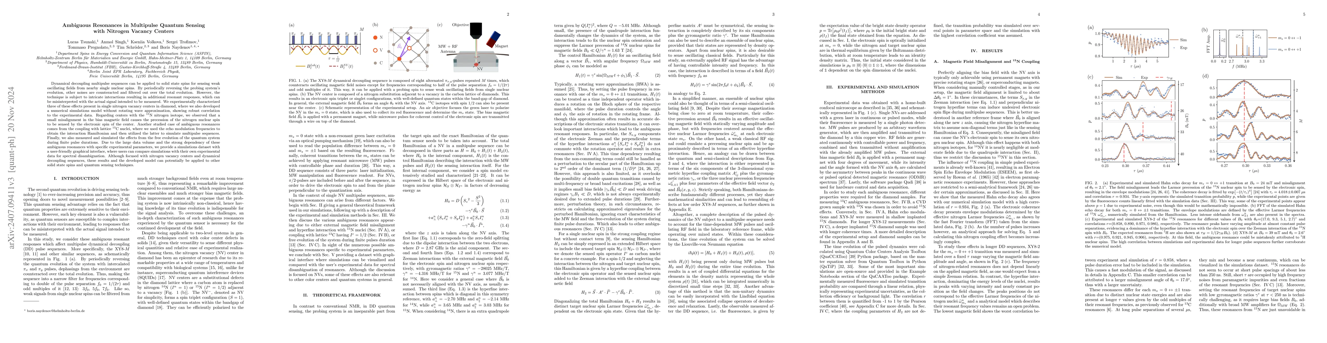 Thumbnail for Ambiguous Resonances in Multipulse Quantum Sensing with Nitrogen Vacancy
  Centers