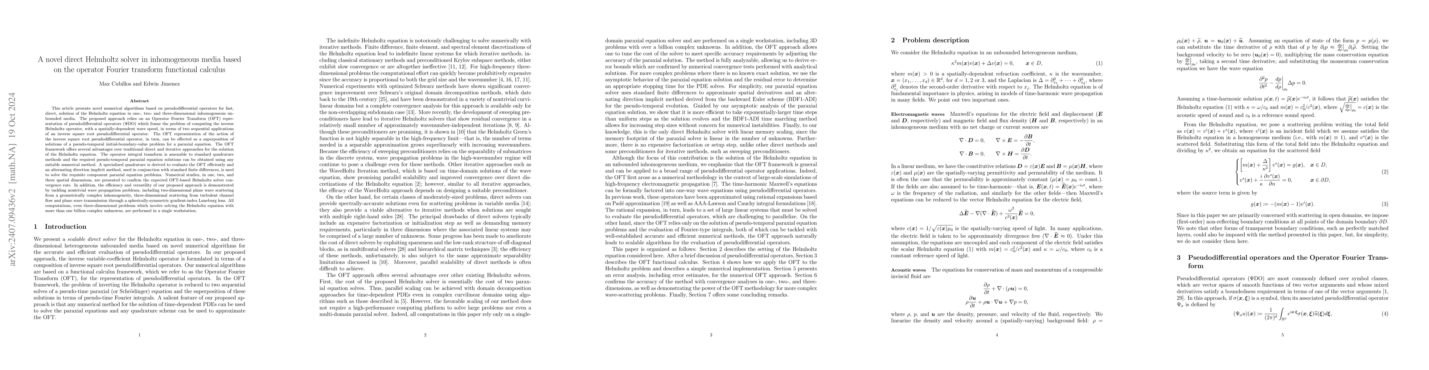 Thumbnail for A novel direct Helmholtz solver in inhomogeneous media based on the
  operator Fourier transform functional calculus