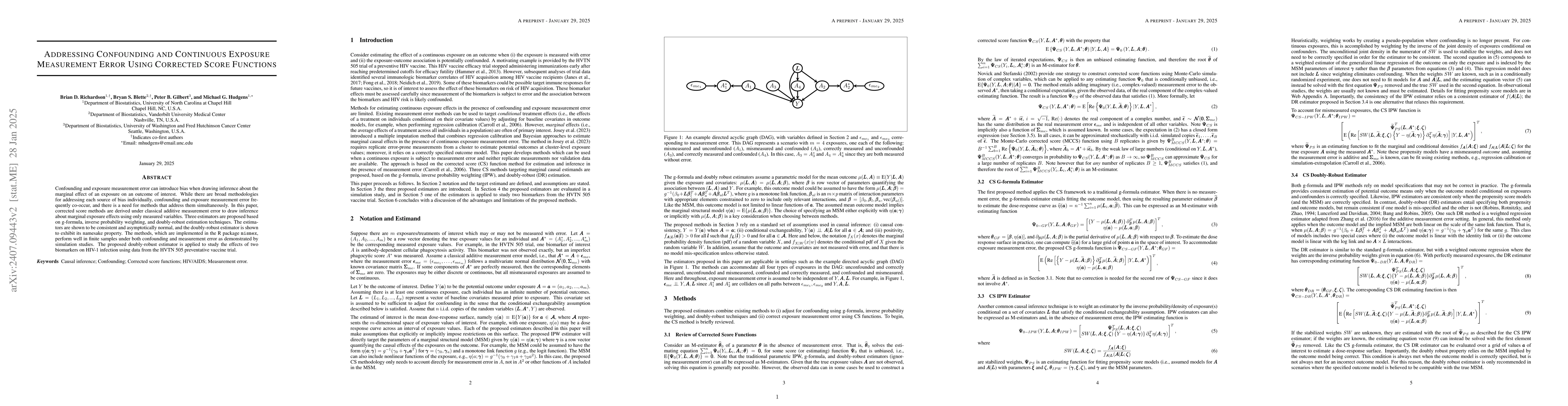 Thumbnail for Addressing Confounding and Continuous Exposure Measurement Error Using
  Corrected Score Functions