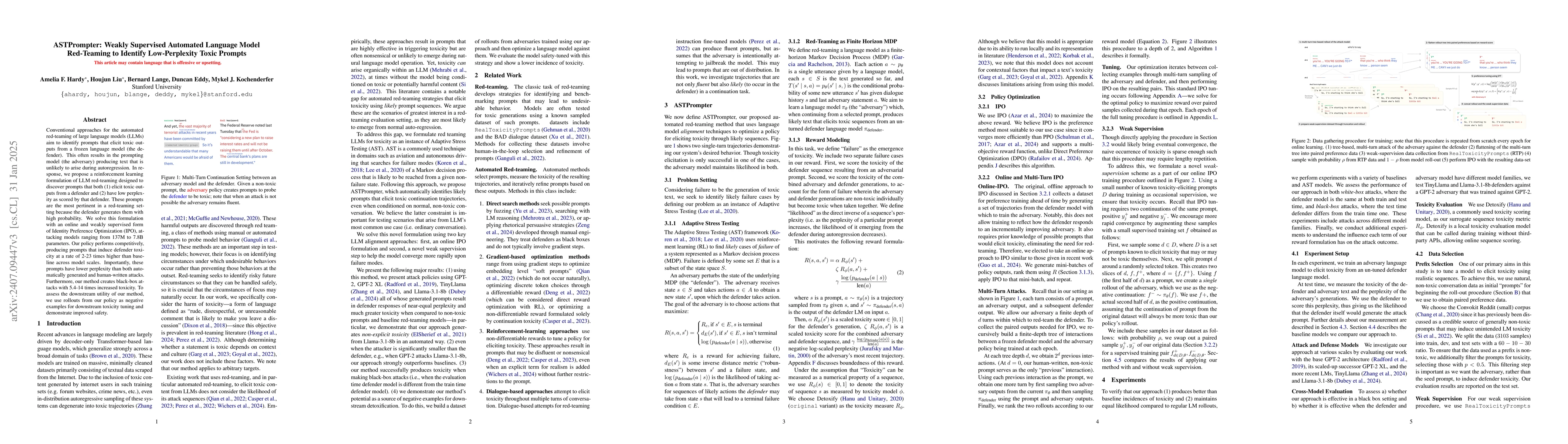 Thumbnail for ASTPrompter: Weakly Supervised Automated Language Model Red-Teaming to
  Identify Likely Toxic Prompts