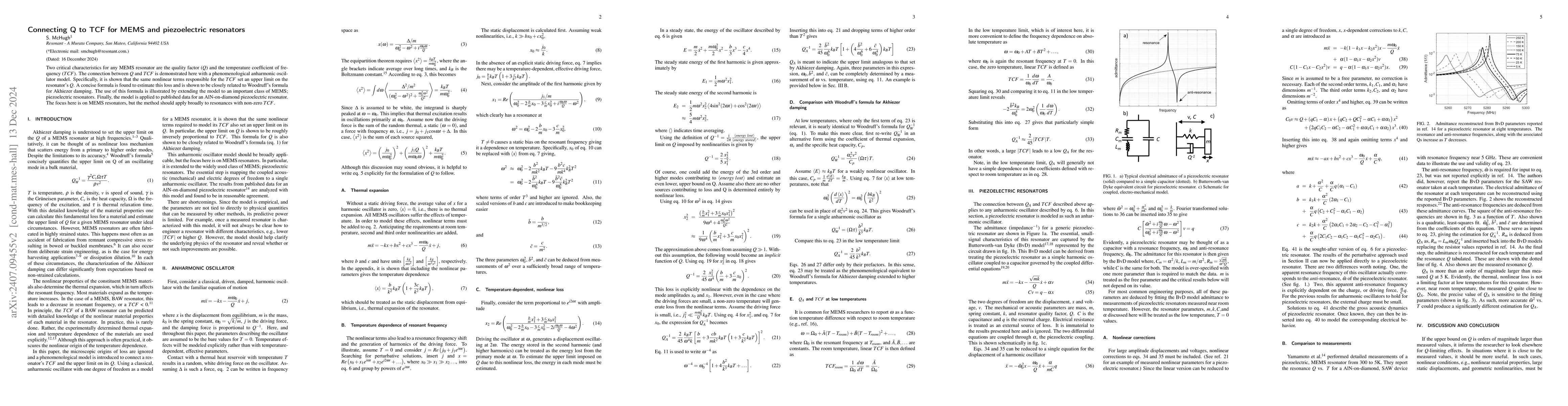 Thumbnail for Connecting Q to TCF for MEMS and piezoelectric resonators
