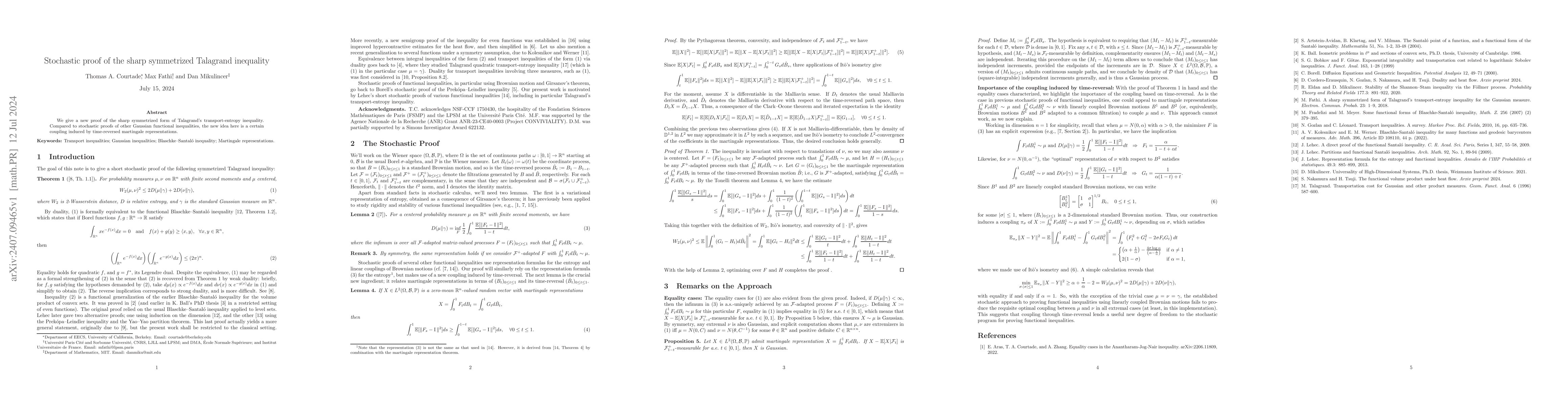 Thumbnail for Stochastic proof of the sharp symmetrized Talagrand inequality