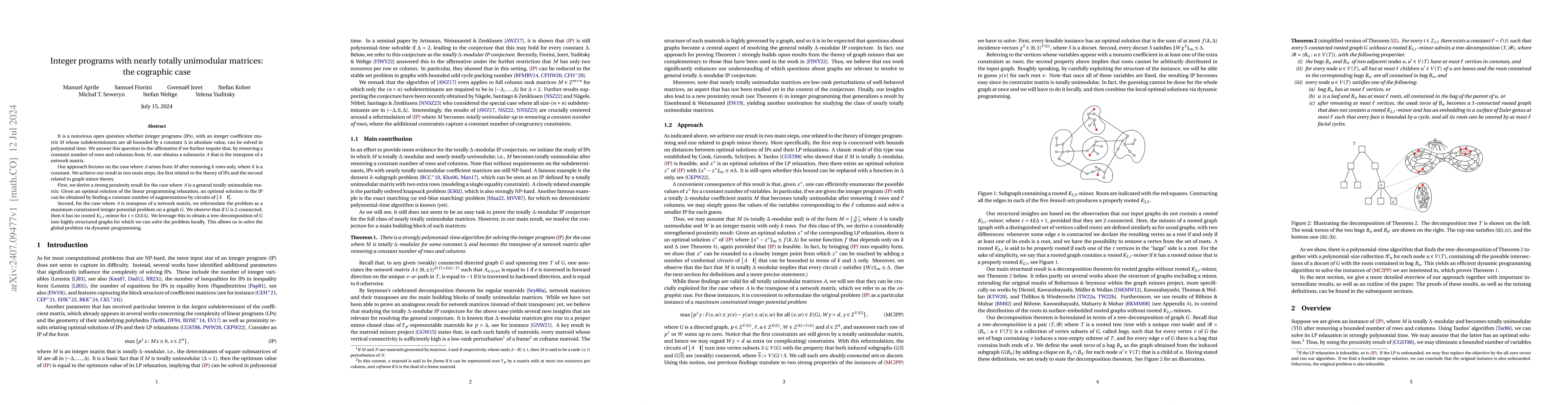 Thumbnail for Integer programs with nearly totally unimodular matrices: the cographic
  case