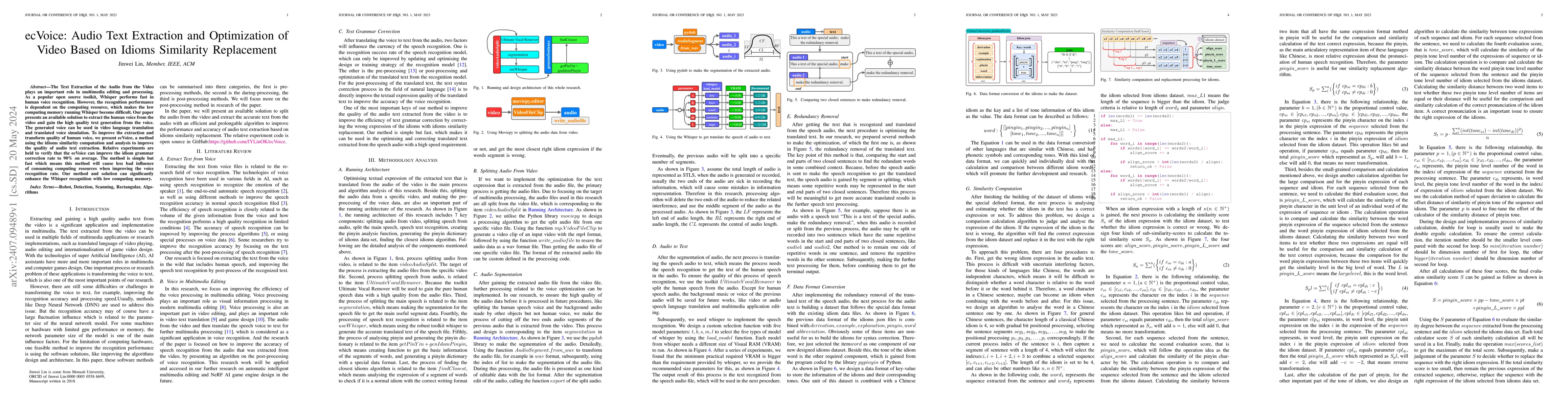 Thumbnail for ecVoice: Audio Text Extraction and Optimization of Video Based on Idioms
  Similarity Replacement