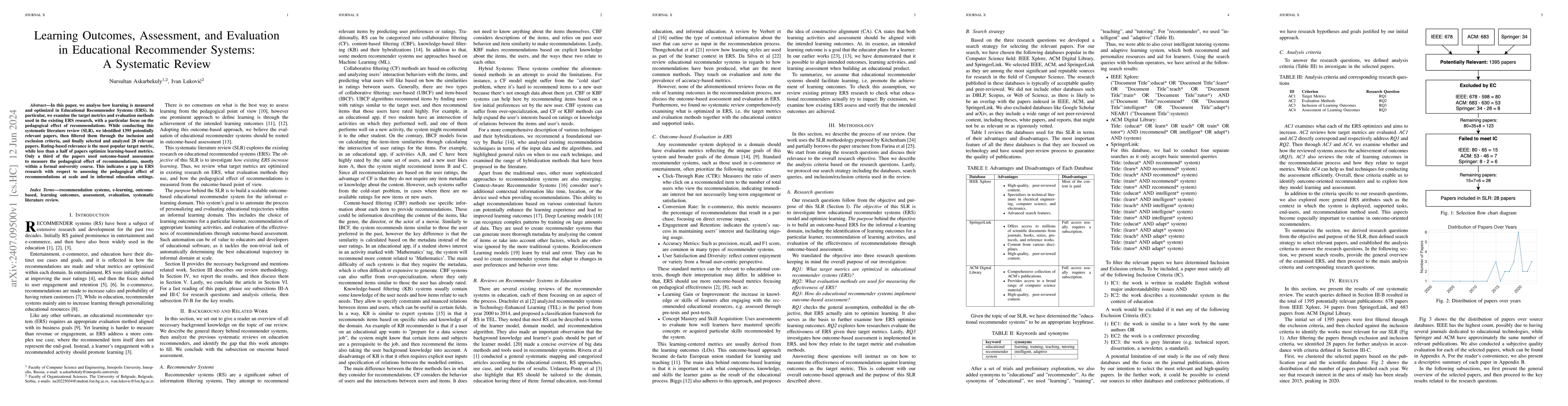 Thumbnail for Learning Outcomes, Assessment, and Evaluation in Educational Recommender
  Systems: A Systematic Review