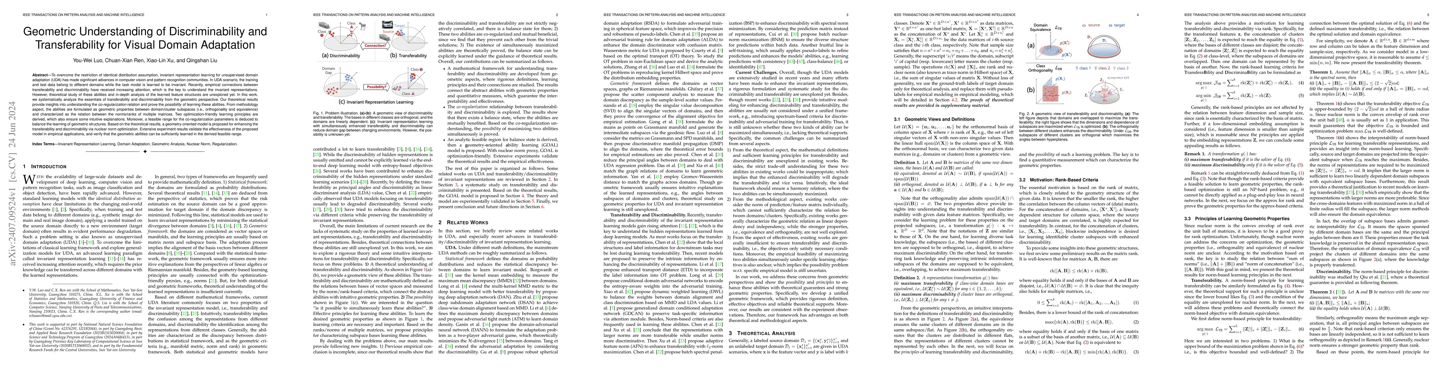 Thumbnail for Geometric Understanding of Discriminability and Transferability for
  Visual Domain Adaptation