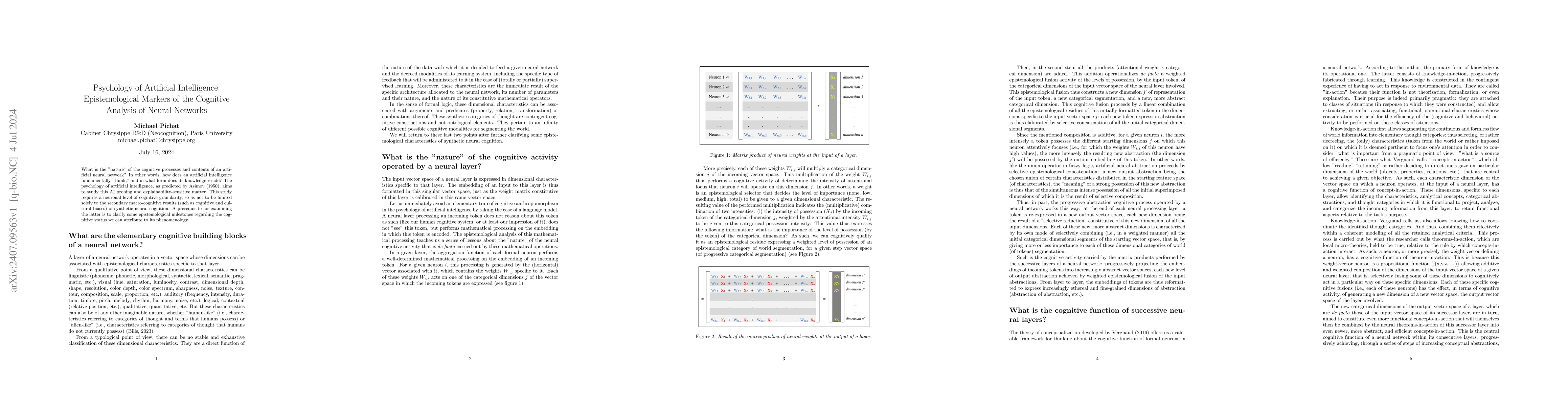 Thumbnail for Psychology of Artificial Intelligence: Epistemological Markers of the
  Cognitive Analysis of Neural Networks