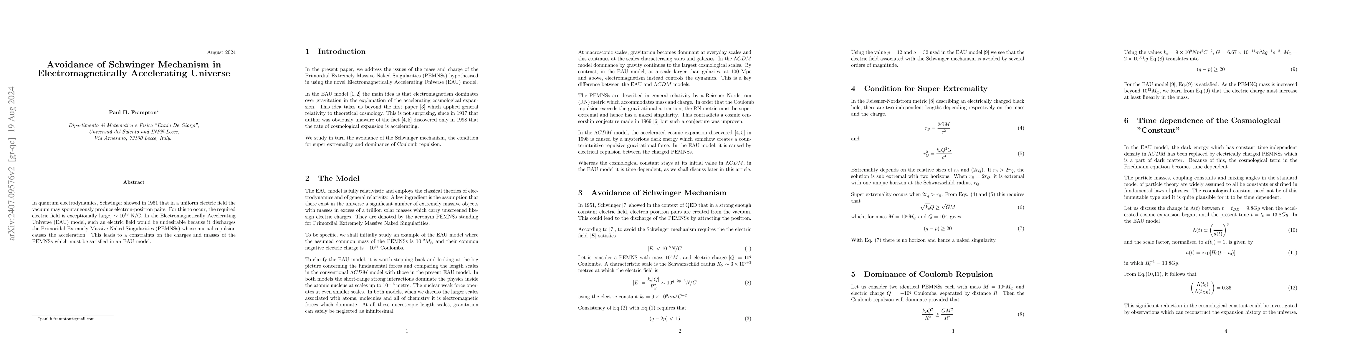 Thumbnail for Avoidance of Schwinger Mechanism in Electromagnetically Accelerating
  Universe