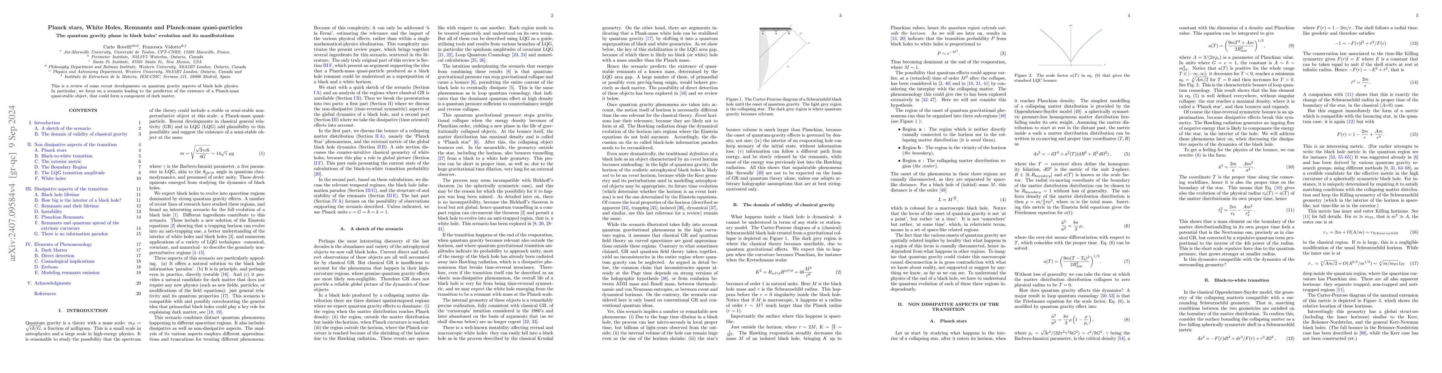 Thumbnail for Planck stars, White Holes, Remnants and Planck-mass quasi-particles. The
  quantum gravity phase in black holes' evolution and its manifestations