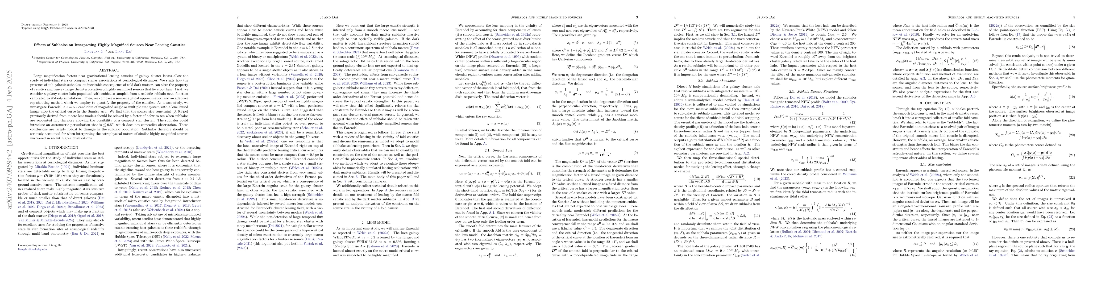 Thumbnail for Effects of Subhalos on Interpreting Highly Magnified Sources Near
  Lensing Caustics