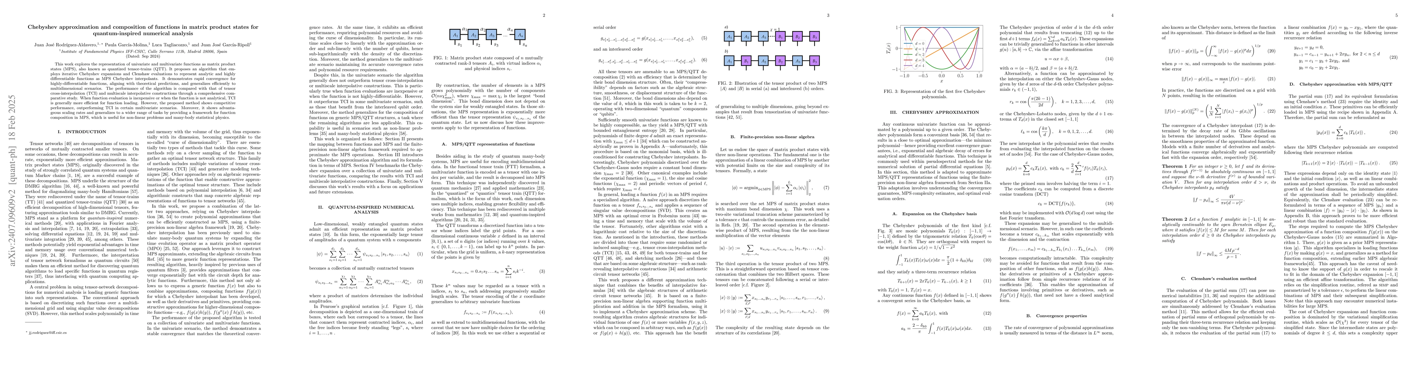 Thumbnail for Chebyshev approximation and composition of functions in matrix product
  states for quantum-inspired numerical analysis