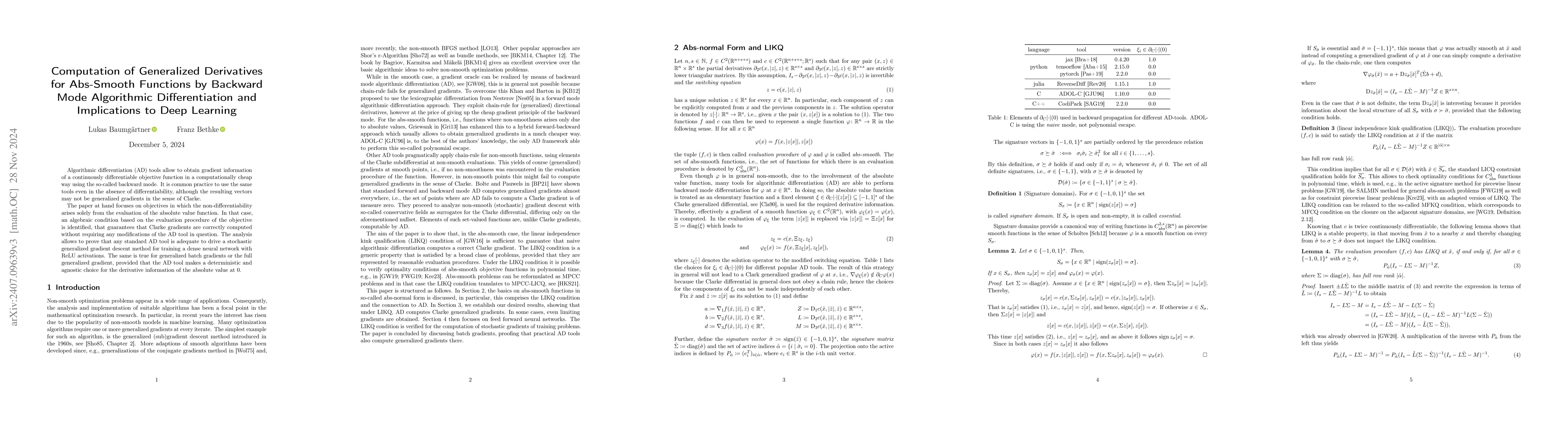 Thumbnail for Computation of Generalized Derivatives for Abs-Smooth Functions by
  Backward Mode Algorithmic Differentiation and Implications to Deep Learning