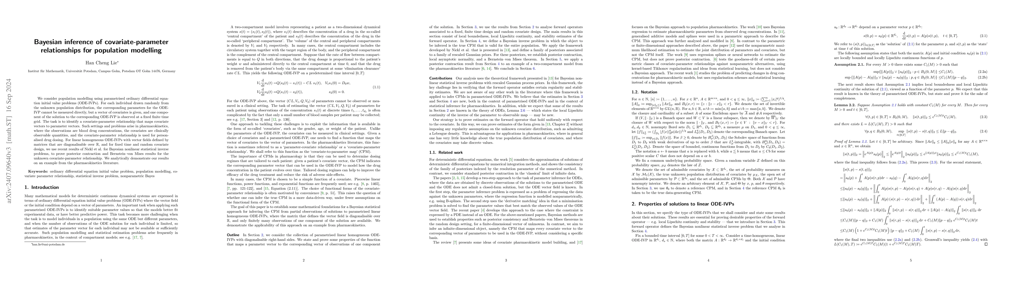 Thumbnail for Bayesian inference of covariate-parameter relationships for population
  modelling