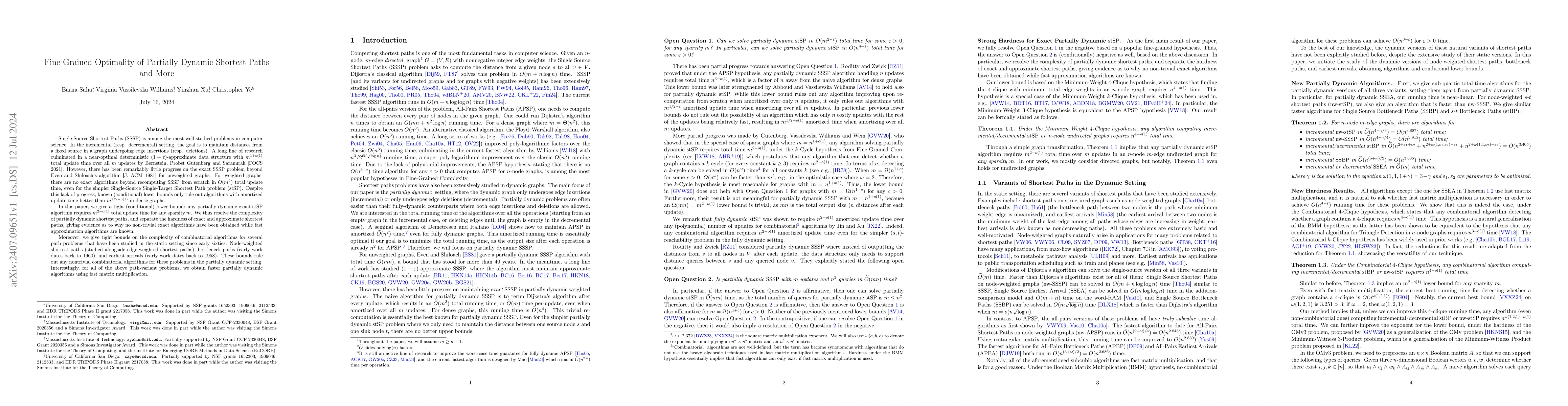 Thumbnail for Fine-Grained Optimality of Partially Dynamic Shortest Paths and More