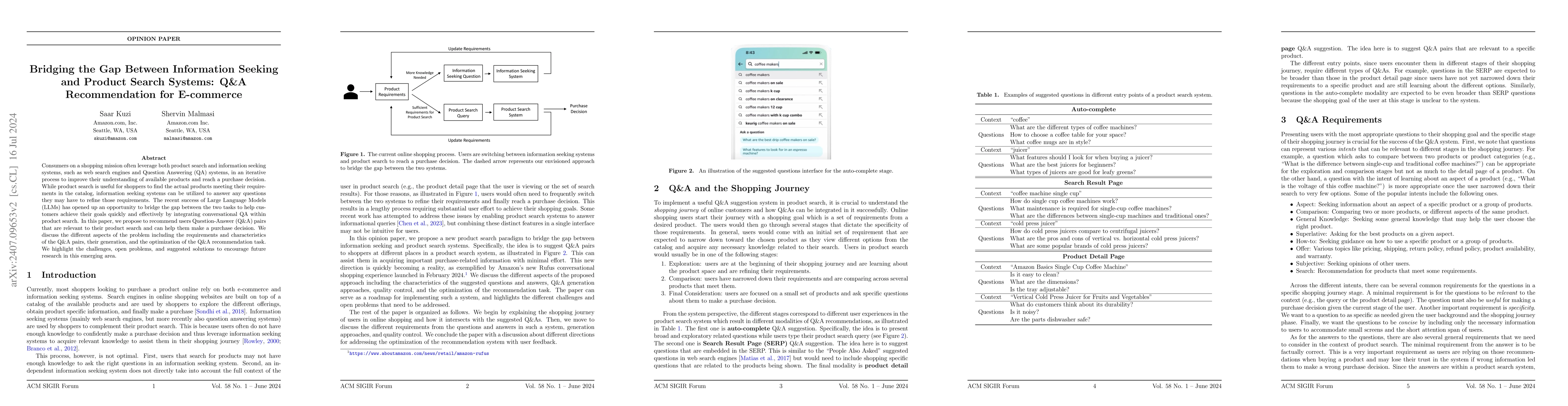 Thumbnail for Bridging the Gap Between Information Seeking and Product Search Systems:
  Q&A Recommendation for E-commerce