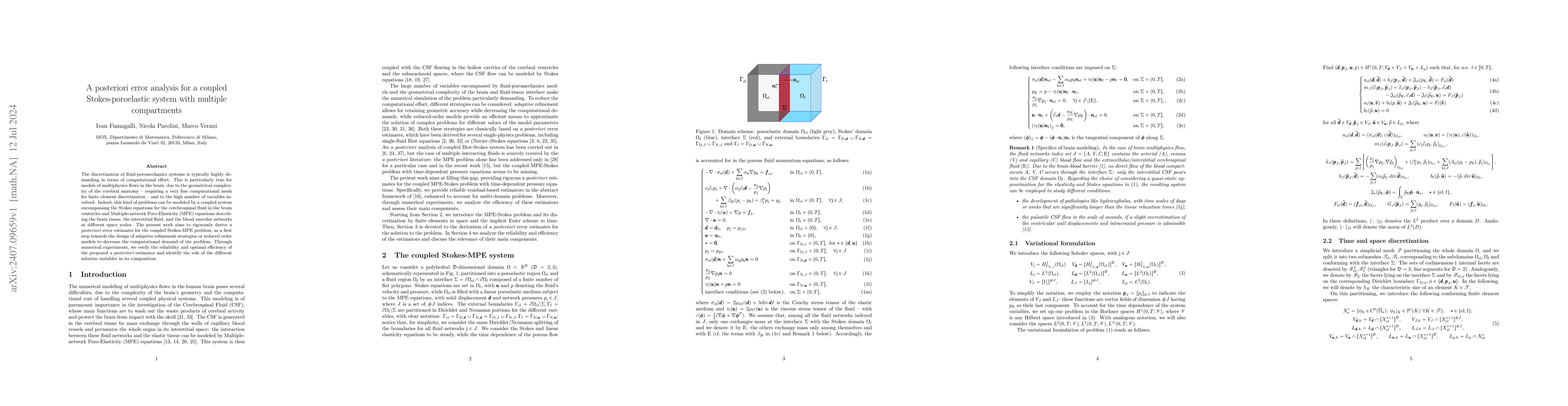 Thumbnail for A posteriori error analysis for a coupled Stokes-poroelastic system with
  multiple compartments