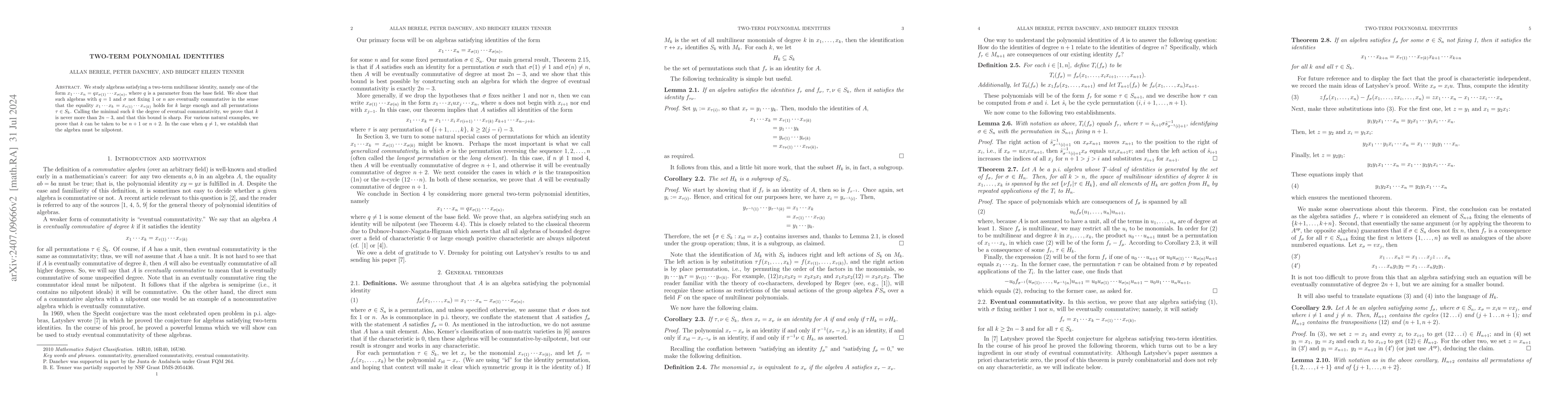 Thumbnail for Two-Term Polynomial Identities