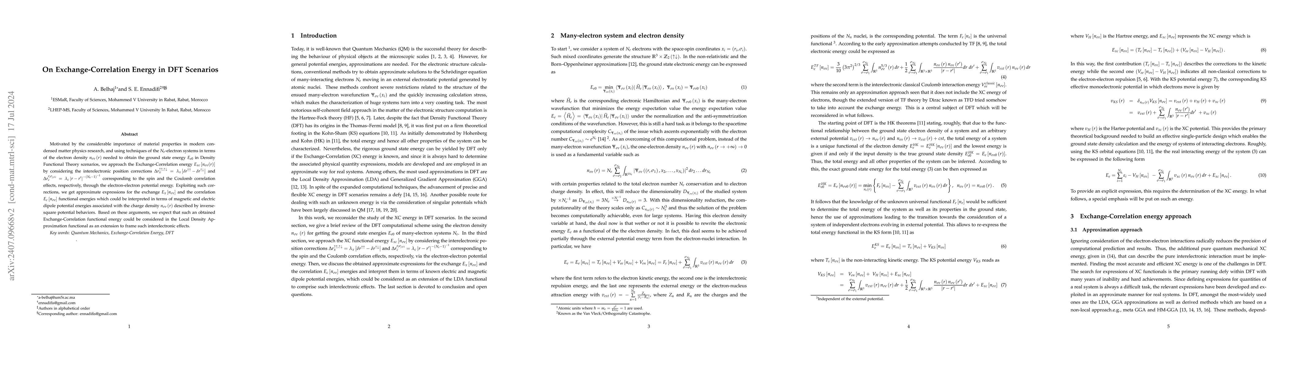 Thumbnail for On Exchange-Correlation Energy in DFT Scenarios