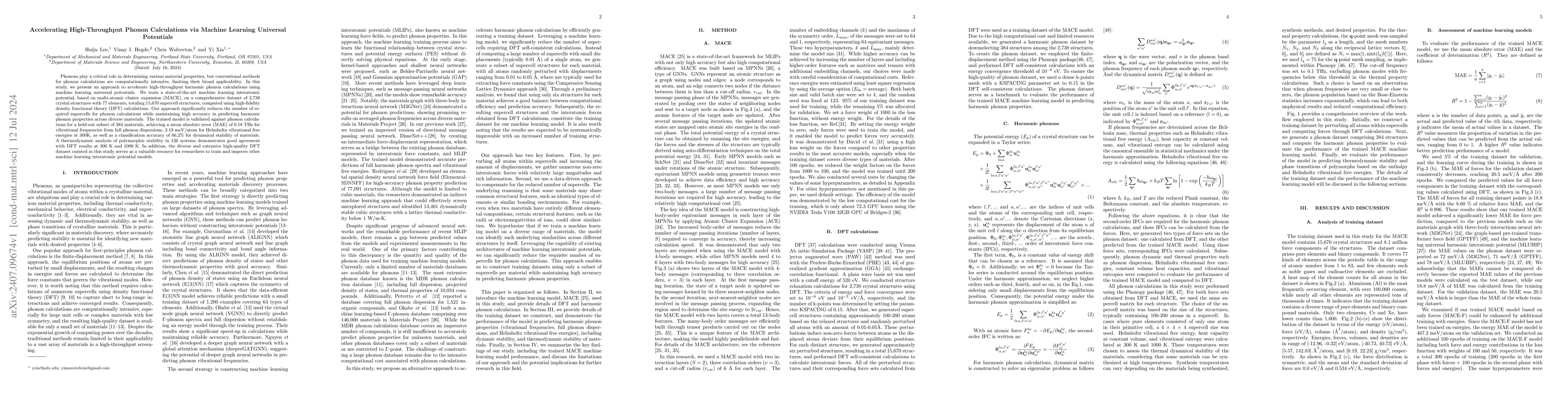 Thumbnail for Accelerating High-Throughput Phonon Calculations via Machine Learning
  Universal Potentials