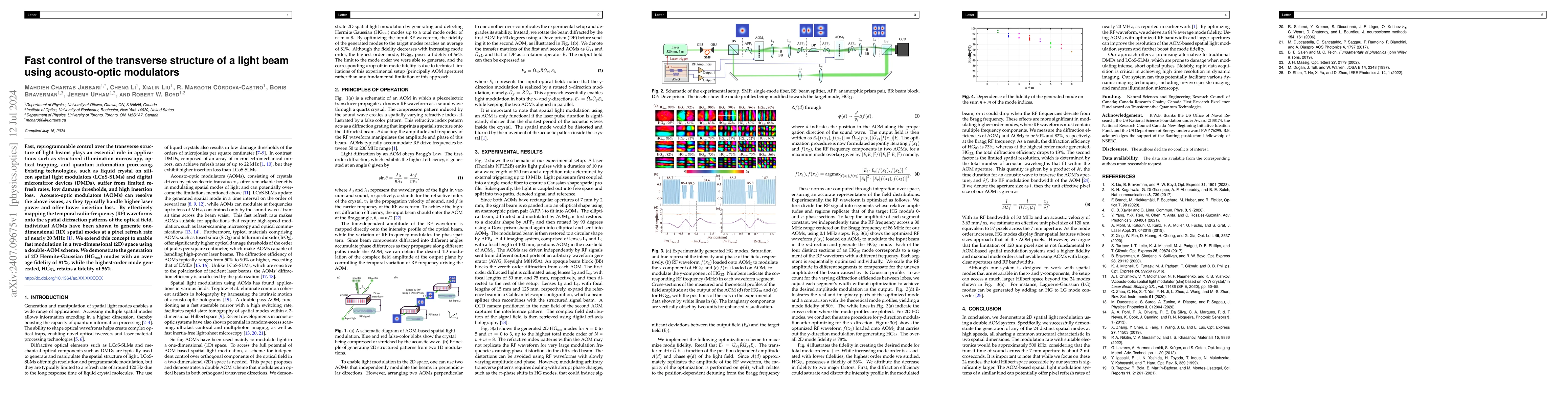 Thumbnail for Fast control of the transverse structure of a light beam using
  acousto-optic modulators