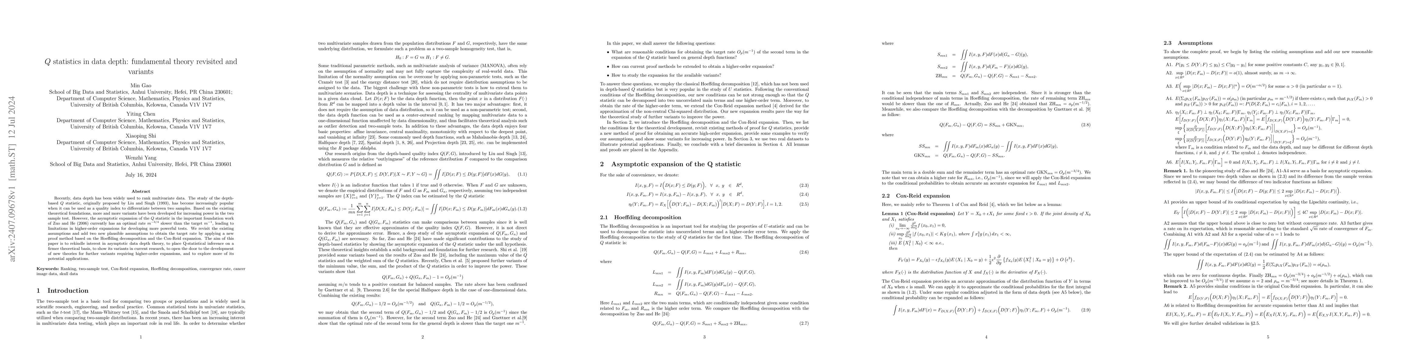 Thumbnail for Q statistics in data depth: fundamental theory revisited and variants