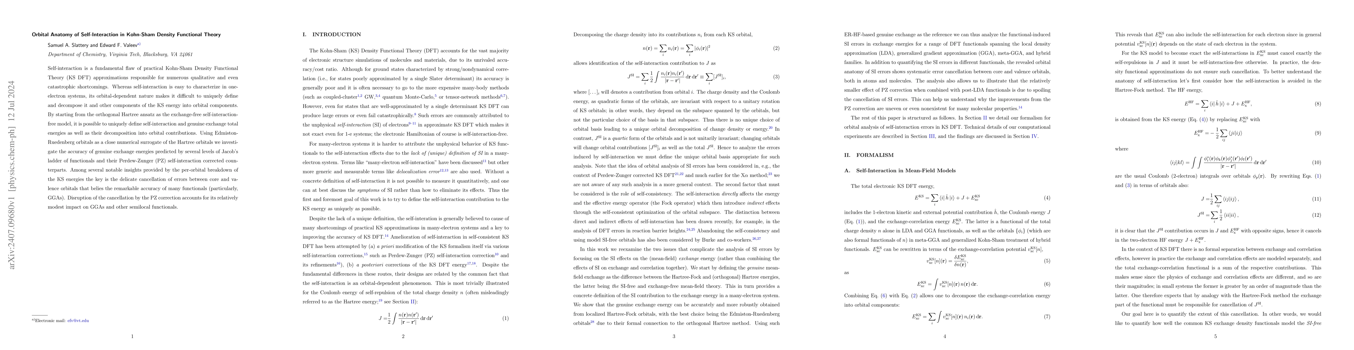 Thumbnail for Orbital Anatomy of Self-Interaction in Kohn-Sham Density Functional
  Theory