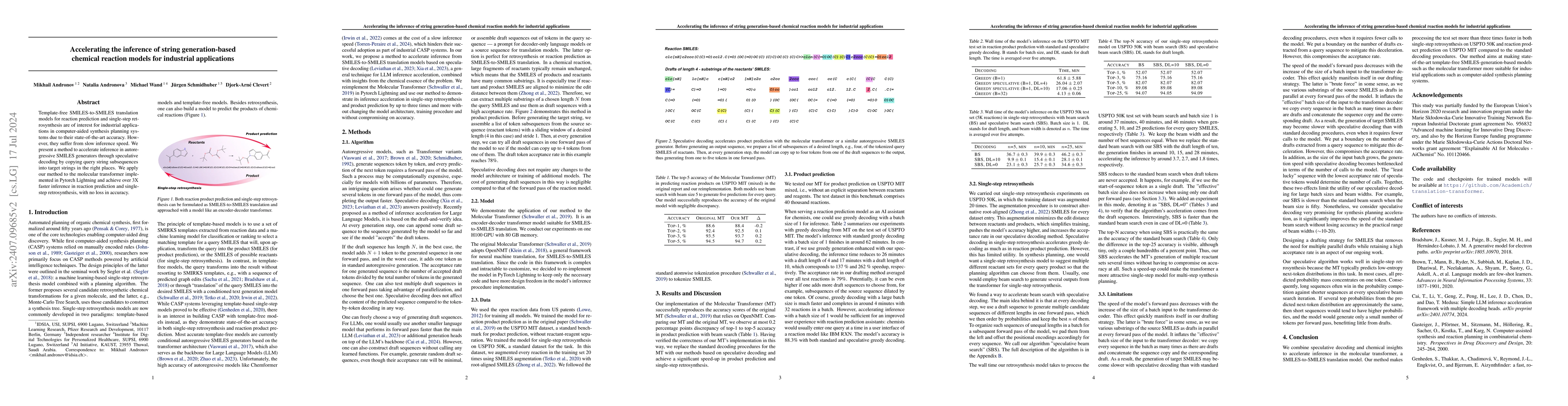 Thumbnail for Accelerating the inference of string generation-based chemical reaction
  models for industrial applications
