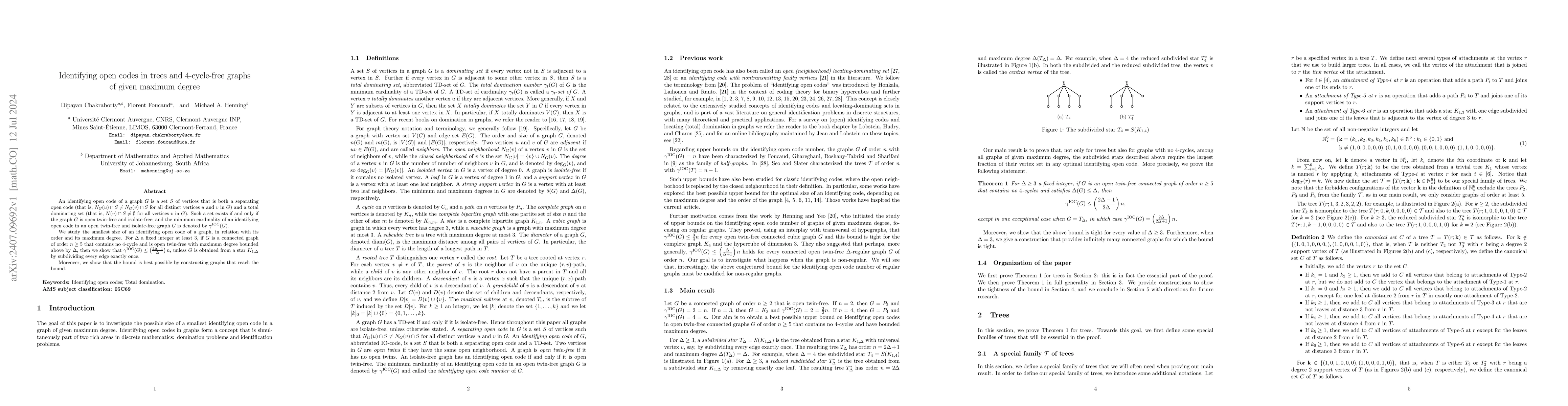 Thumbnail for Identifying open codes in trees and 4-cycle-free graphs of given maximum
  degree