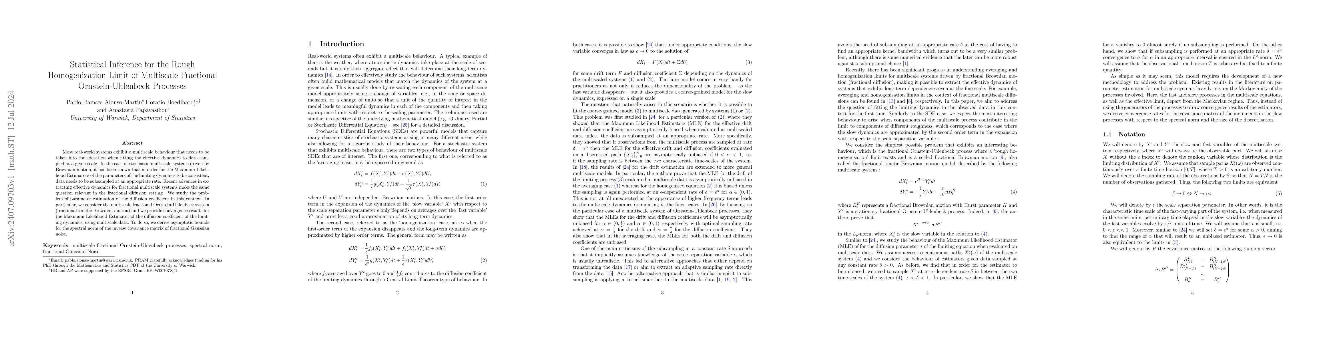 Thumbnail for Statistical Inference for the Rough Homogenization Limit of Multiscale
  Fractional Ornstein-Uhlenbeck Processes