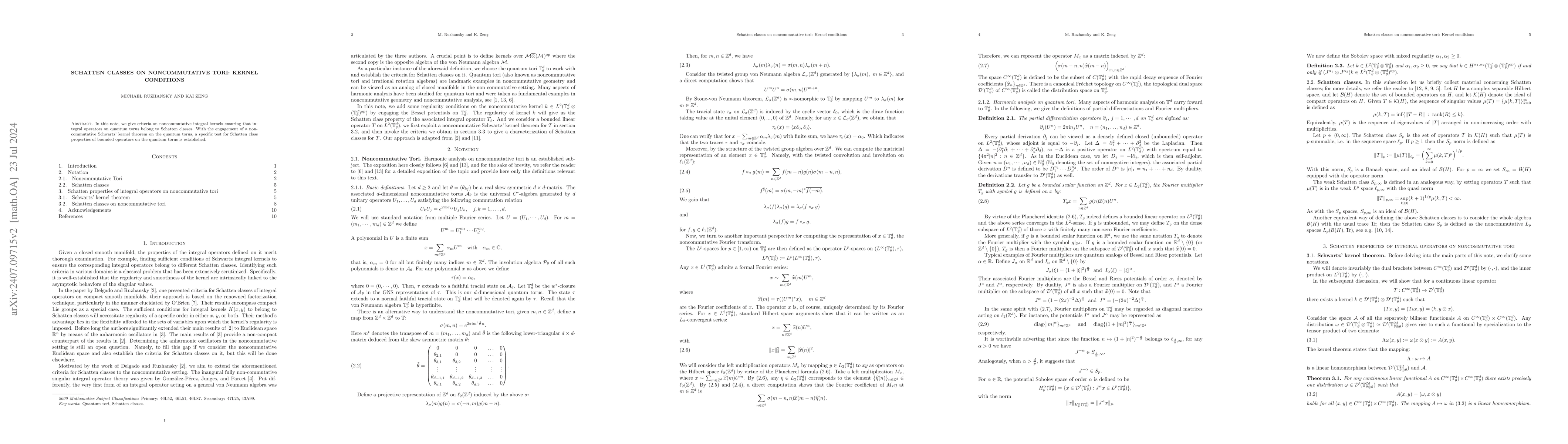 Thumbnail for Schatten classes on noncommutative tori: Kernel conditions