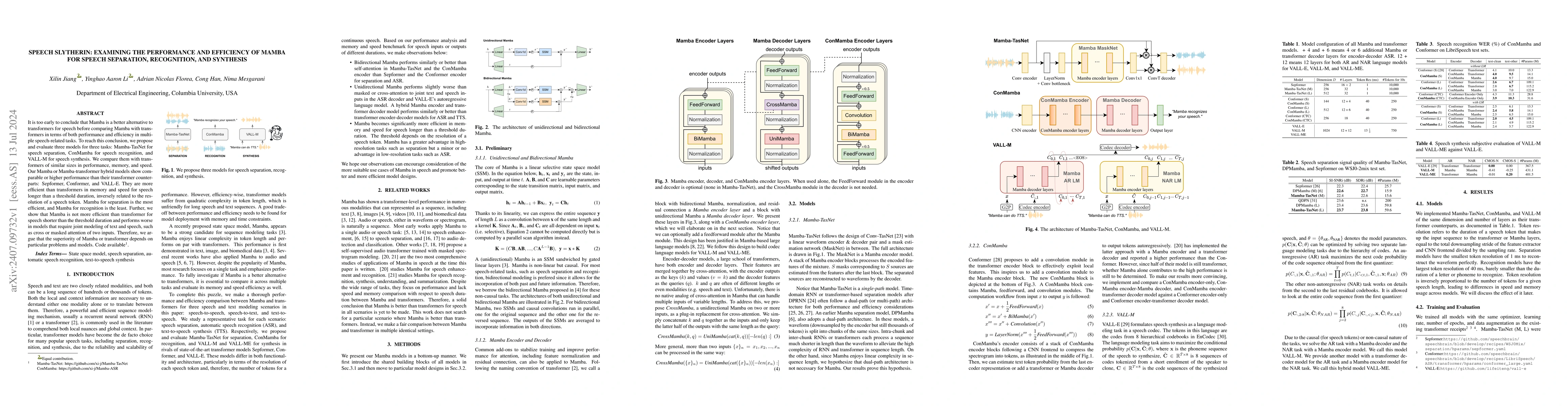 Thumbnail for Speech Slytherin: Examining the Performance and Efficiency of Mamba for
  Speech Separation, Recognition, and Synthesis