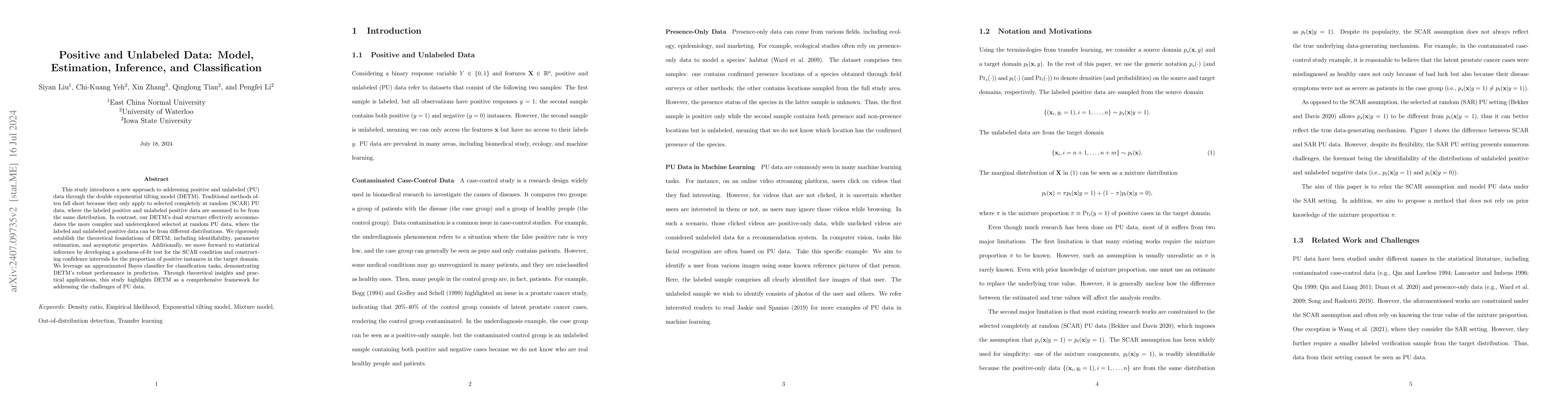 Thumbnail for Positive and Unlabeled Data: Model, Estimation, Inference, and
  Classification